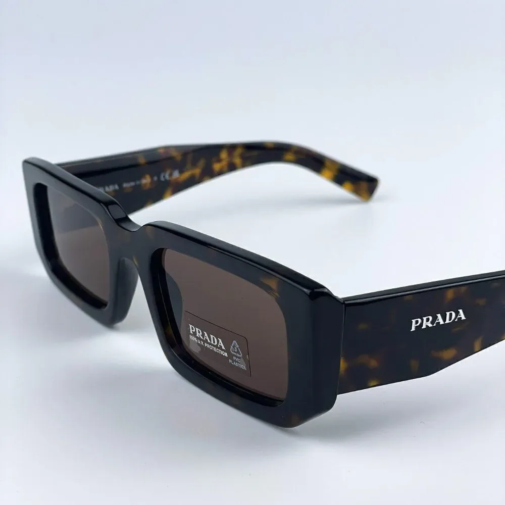 NEW Prada PR06YS 2AU8C1 Havana Tortoise Dark Brown Rectangle Unisex Sunglasses